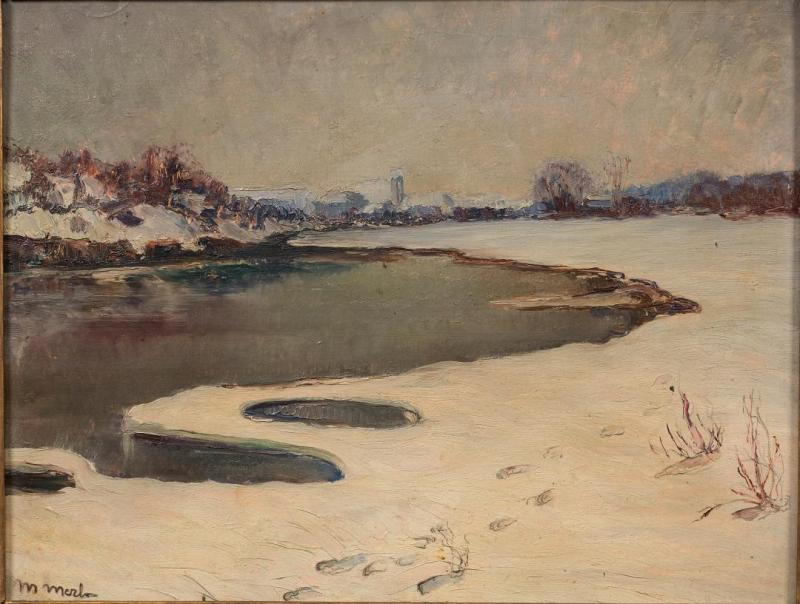 Paesaggio innevato sul fiume