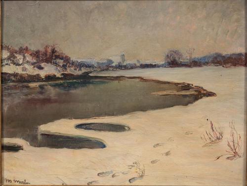 Paesaggio innevato sul fiume