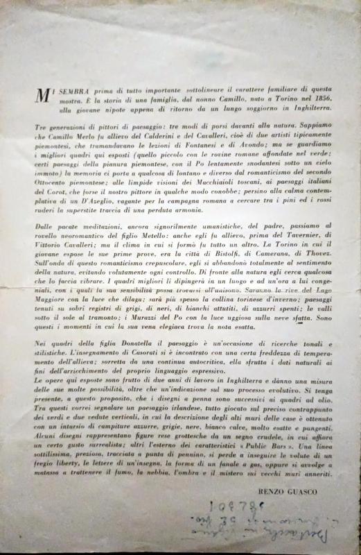 1958 Mostra Camillo Merlo (postuma) Metello Merlo Donatella Merlo  Galleria "Gazzetta del Popolo" 15 febbraio - 2 marzo